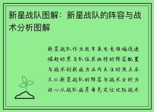 新星战队图解：新星战队的阵容与战术分析图解